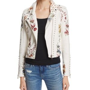 Embroidered White Leather Jacket